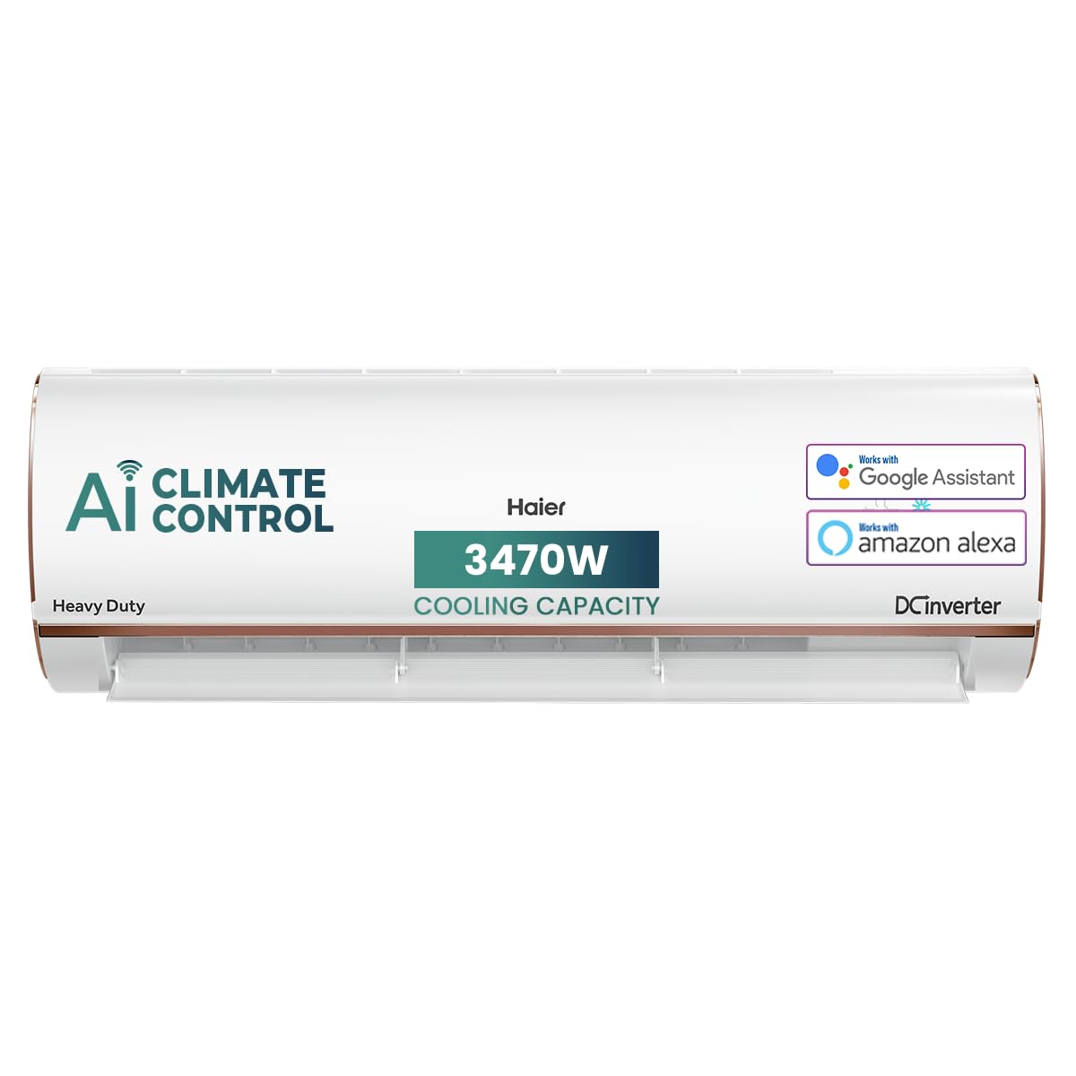 Haier 1 Ton 4 Star Smart Split AC (3470W, Copper, Wi-Fi, 4-Way Swing, 7 in 1 Convertible, Anti Bacterial Filter, Cools at 60°C Temp, 20 Mtr. Air Throw - HSU13K-PYFR4BN-INV, White)