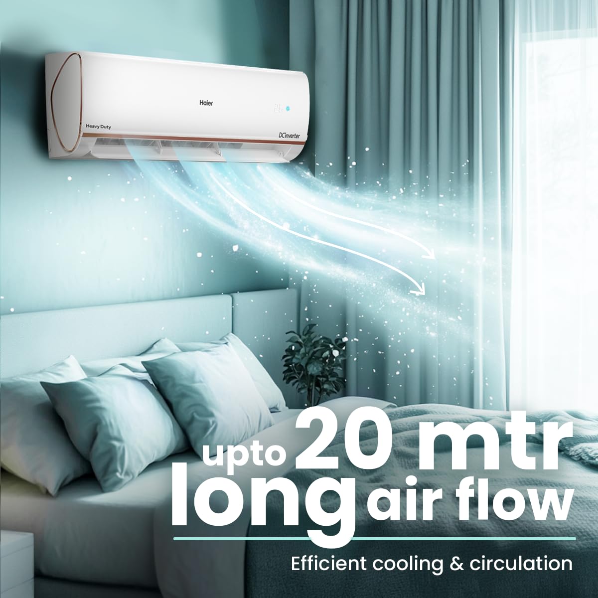 Haier 1 Ton 4 Star Smart Split AC (3470W, Copper, Wi-Fi, 4-Way Swing, 7 in 1 Convertible, Anti Bacterial Filter, Cools at 60°C Temp, 20 Mtr. Air Throw - HSU13K-PYFR4BN-INV, White)