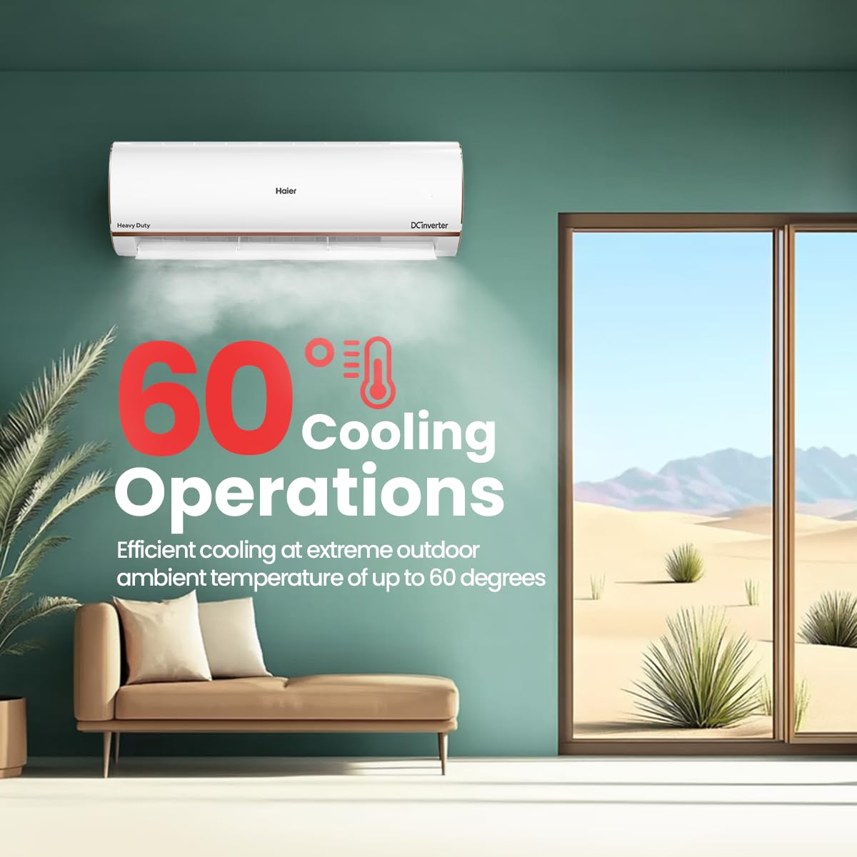 Haier 1 Ton 4 Star Smart Split AC (3470W, Copper, Wi-Fi, 4-Way Swing, 7 in 1 Convertible, Anti Bacterial Filter, Cools at 60°C Temp, 20 Mtr. Air Throw - HSU13K-PYFR4BN-INV, White)