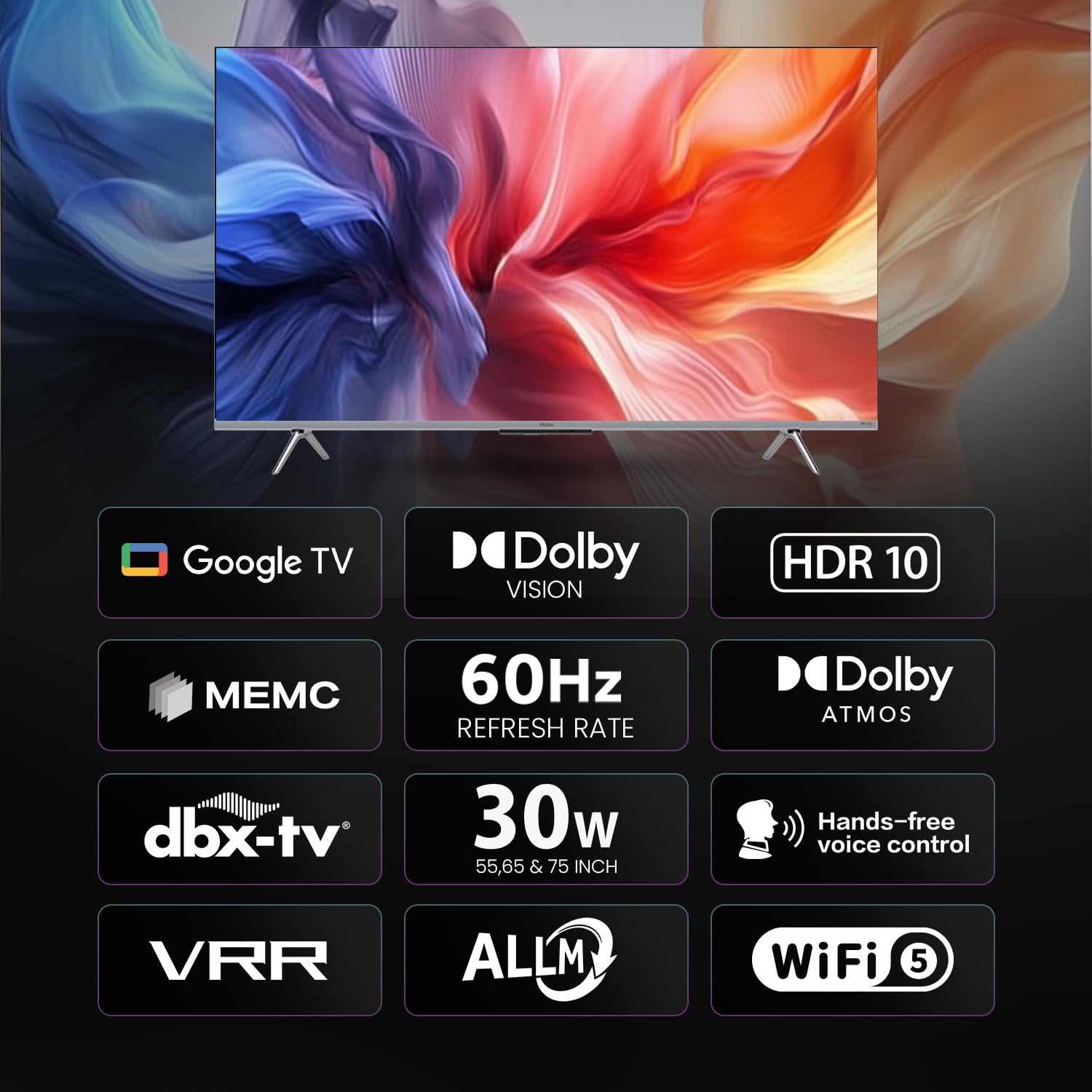 Haier 164 cm (65) P7GT Series 4K Ultra HD Smart LED Google TV 65P7GT-P (Grey)