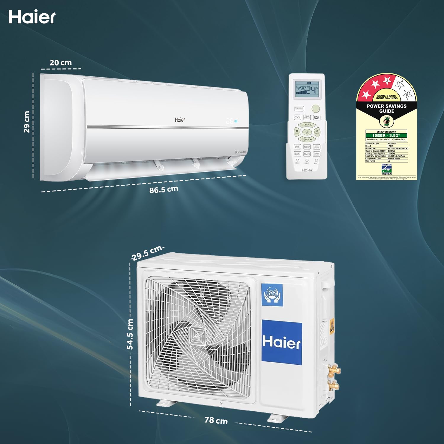 Haier 1 Ton 3 Star Twin Inverter Split AC (Copper, 5 in 1 Convertible, Anti Bacterial Filter, Cools at 54°C Temp, Long Air Throw - HSU11V-TMS3BE-INV,White)