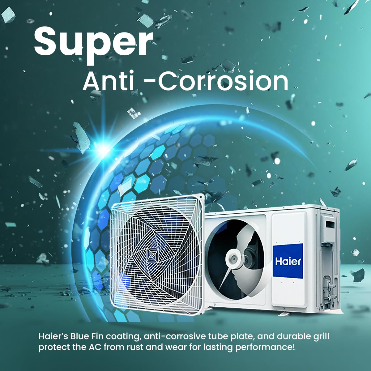 Haier 1 Ton 4 Star Smart Split AC (3470W, Copper, Wi-Fi, 4-Way Swing, 7 in 1 Convertible, Anti Bacterial Filter, Cools at 60°C Temp, 20 Mtr. Air Throw - HSU13K-PYFR4BN-INV, White)