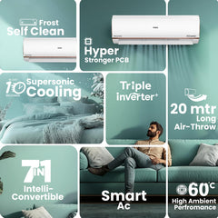 Haier 1 Ton 4 Star Smart Split AC (3470W, Copper, Wi-Fi, 4-Way Swing, 7 in 1 Convertible, Anti Bacterial Filter, Cools at 60°C Temp, 20 Mtr. Air Throw - HSU13K-PYFR4BN-INV, White)